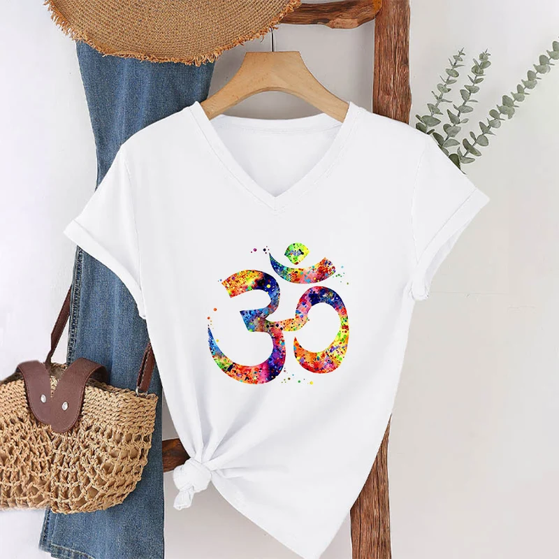 Olivenorma Splatter Art Om Symbol Watercolor Design V-Neck T-Shirt