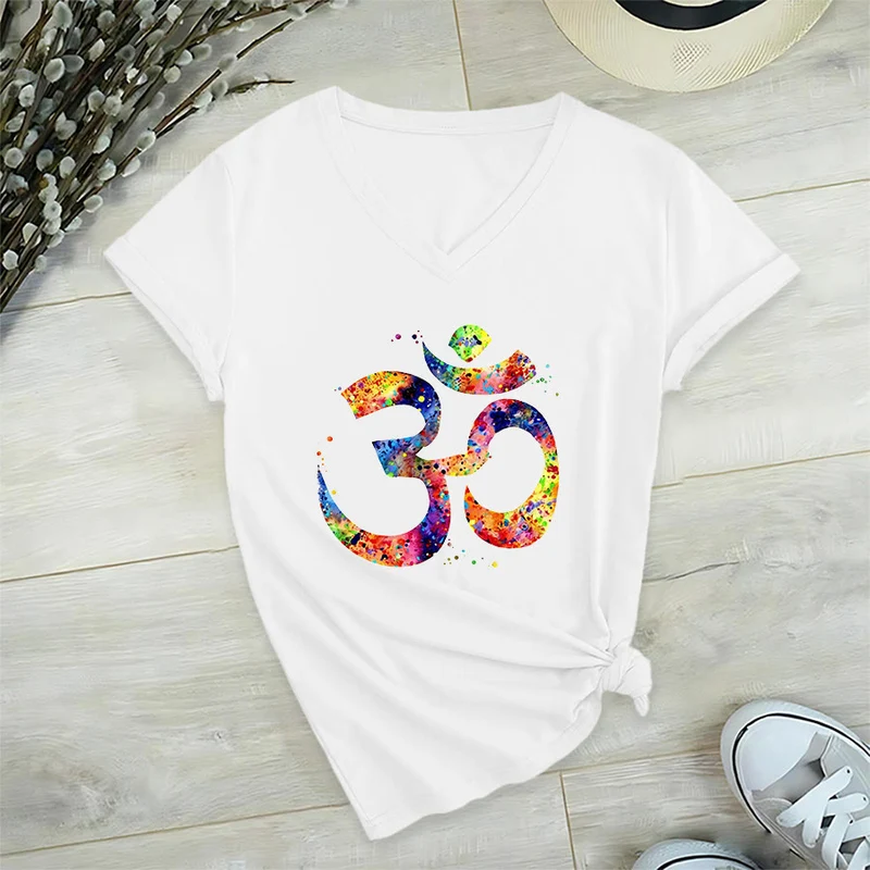 Olivenorma Splatter Art Om Symbol Watercolor Design V-Neck T-Shirt