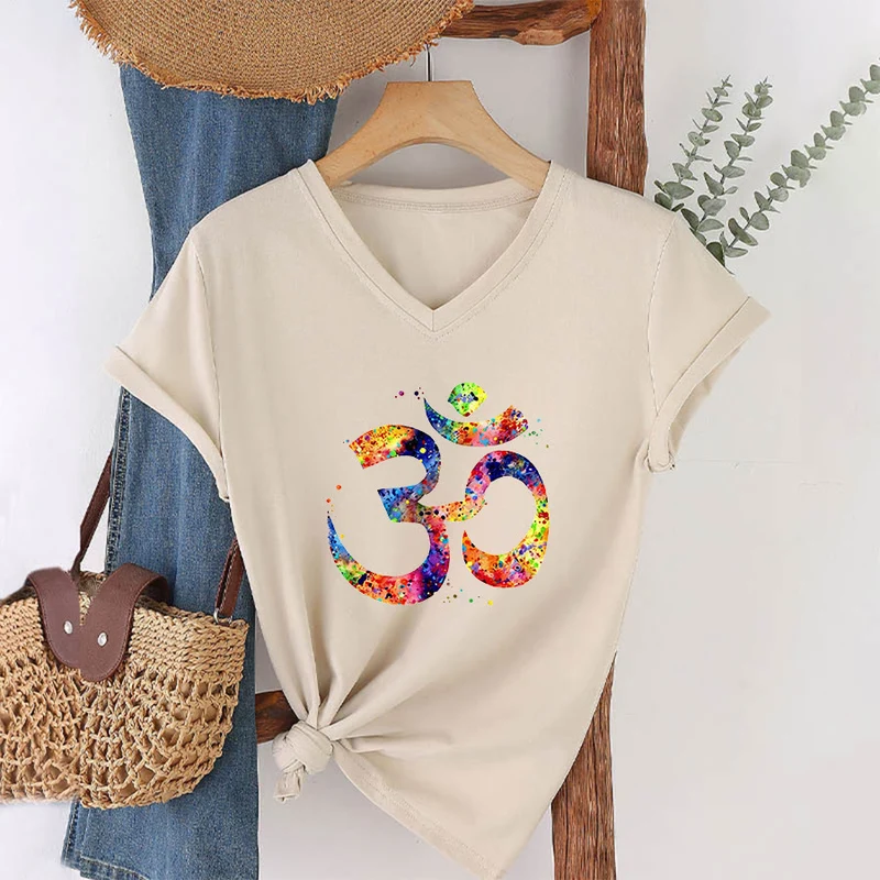 Olivenorma Splatter Art Om Symbol Watercolor Design V-Neck T-Shirt