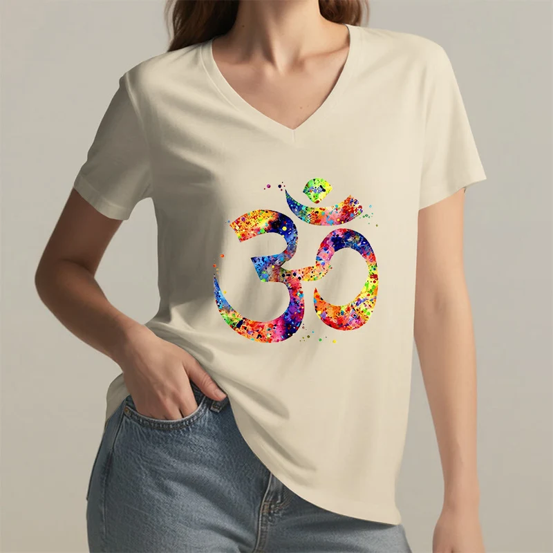Olivenorma Splatter Art Om Symbol Watercolor Design V-Neck T-Shirt