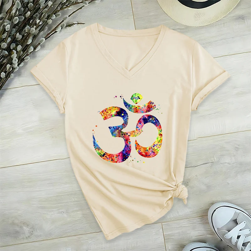 Olivenorma Splatter Art Om Symbol Watercolor Design V-Neck T-Shirt