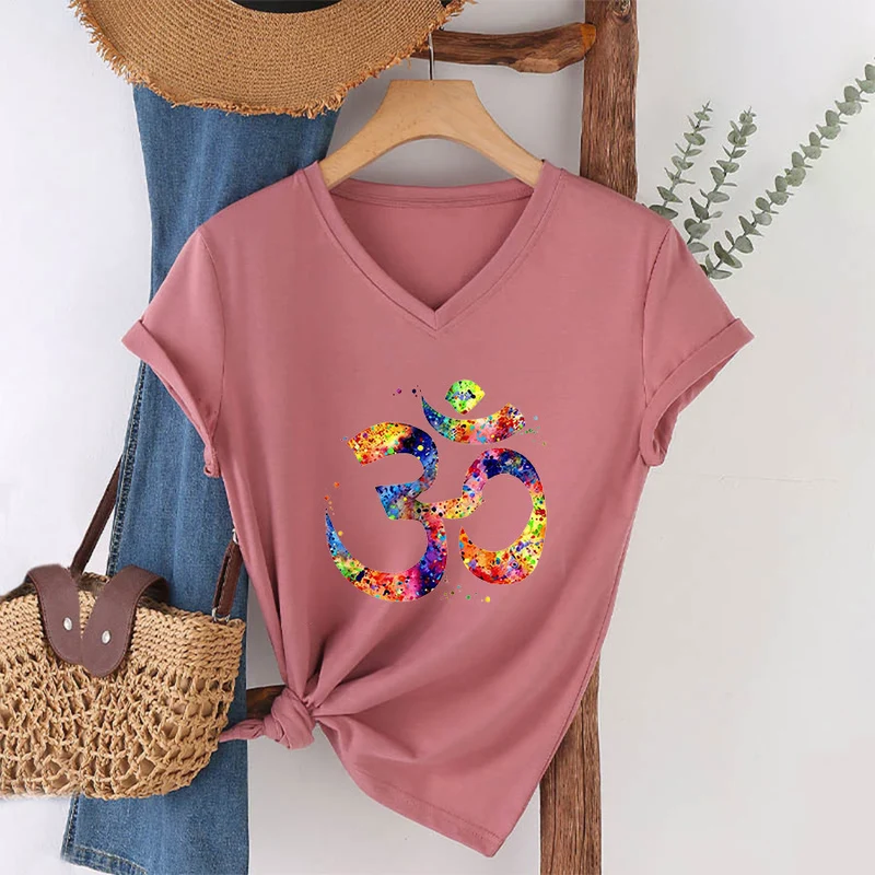 Olivenorma Splatter Art Om Symbol Watercolor Design V-Neck T-Shirt