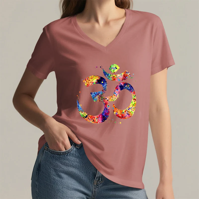 Olivenorma Splatter Art Om Symbol Watercolor Design V-Neck T-Shirt