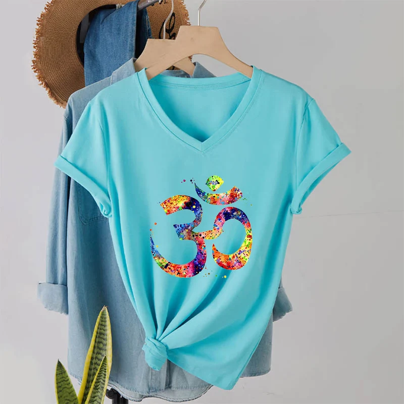 Olivenorma Splatter Art Om Symbol Watercolor Design V-Neck T-Shirt