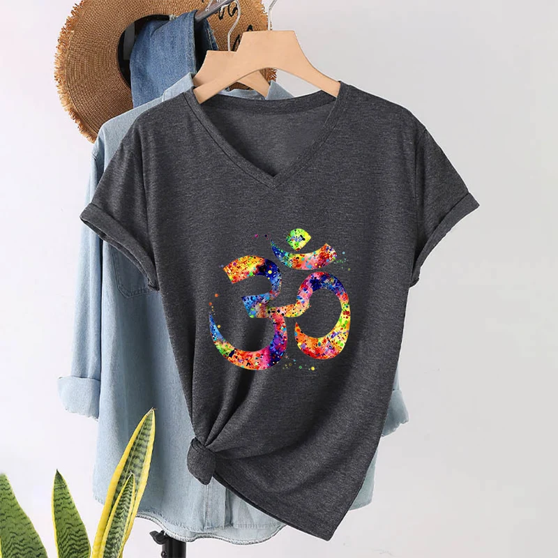 Olivenorma Splatter Art Om Symbol Watercolor Design V-Neck T-Shirt