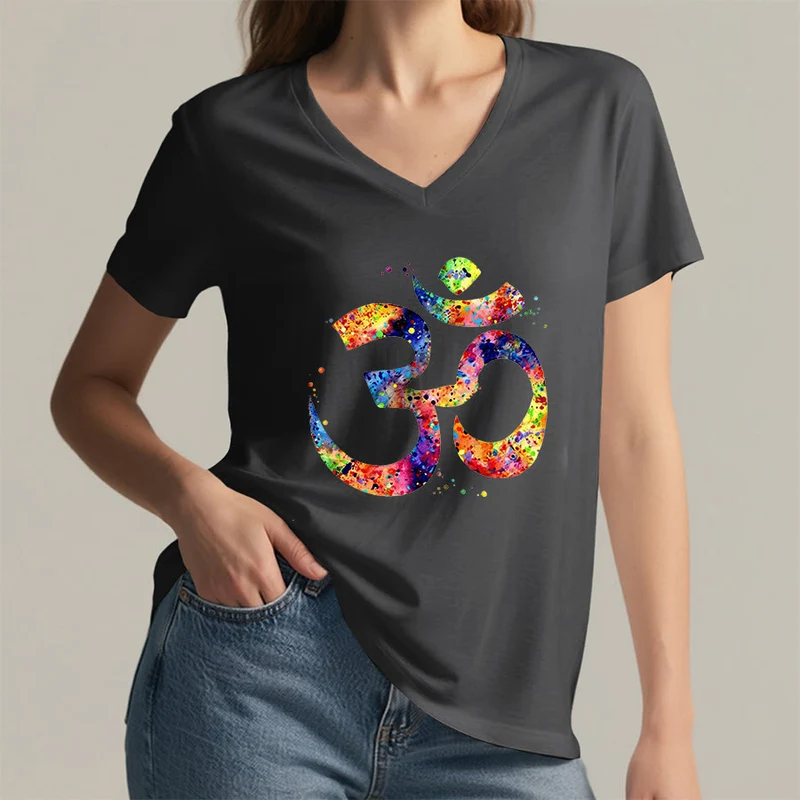 Olivenorma Splatter Art Om Symbol Watercolor Design V-Neck T-Shirt