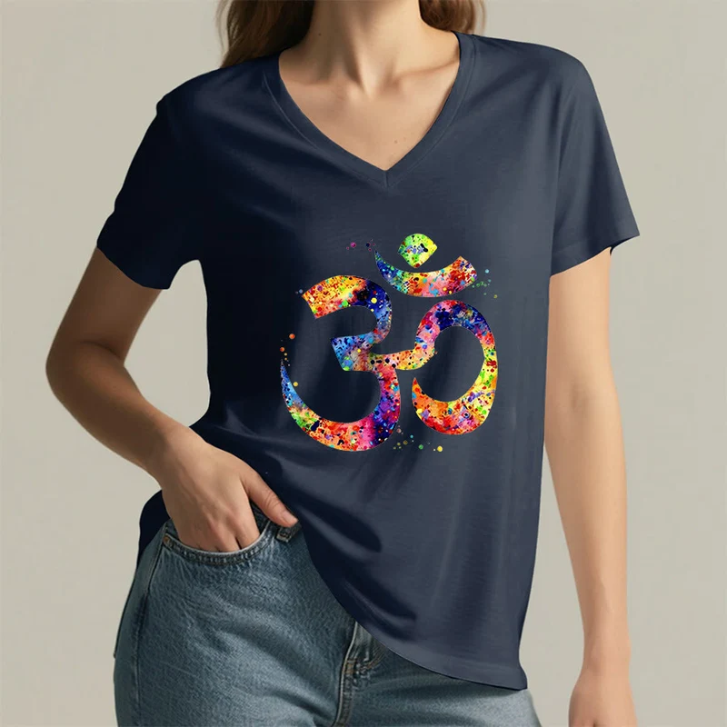 Olivenorma Splatter Art Om Symbol Watercolor Design V-Neck T-Shirt