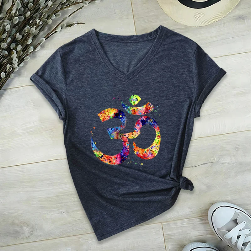 Olivenorma Splatter Art Om Symbol Watercolor Design V-Neck T-Shirt