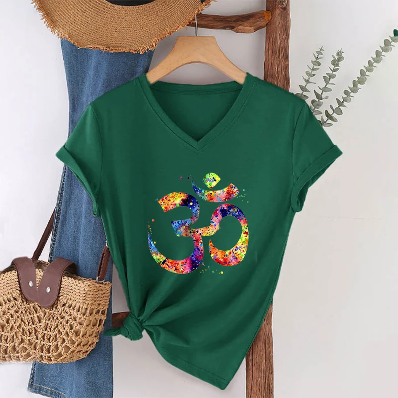 Olivenorma Splatter Art Om Symbol Watercolor Design V-Neck T-Shirt