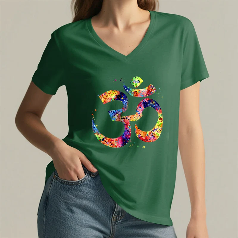 Olivenorma Splatter Art Om Symbol Watercolor Design V-Neck T-Shirt