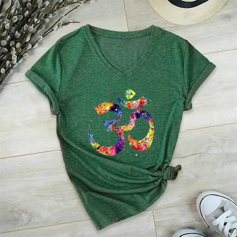 Olivenorma Splatter Art Om Symbol Watercolor Design V-Neck T-Shirt