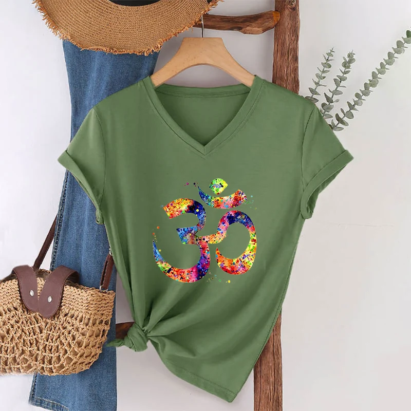 Olivenorma Splatter Art Om Symbol Watercolor Design V-Neck T-Shirt
