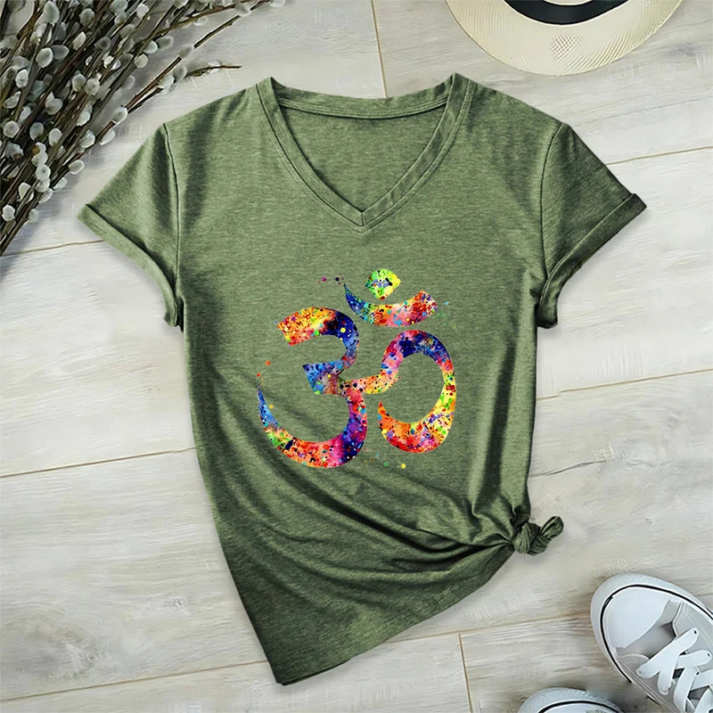 Olivenorma Splatter Art Om Symbol Watercolor Design V-Neck T-Shirt