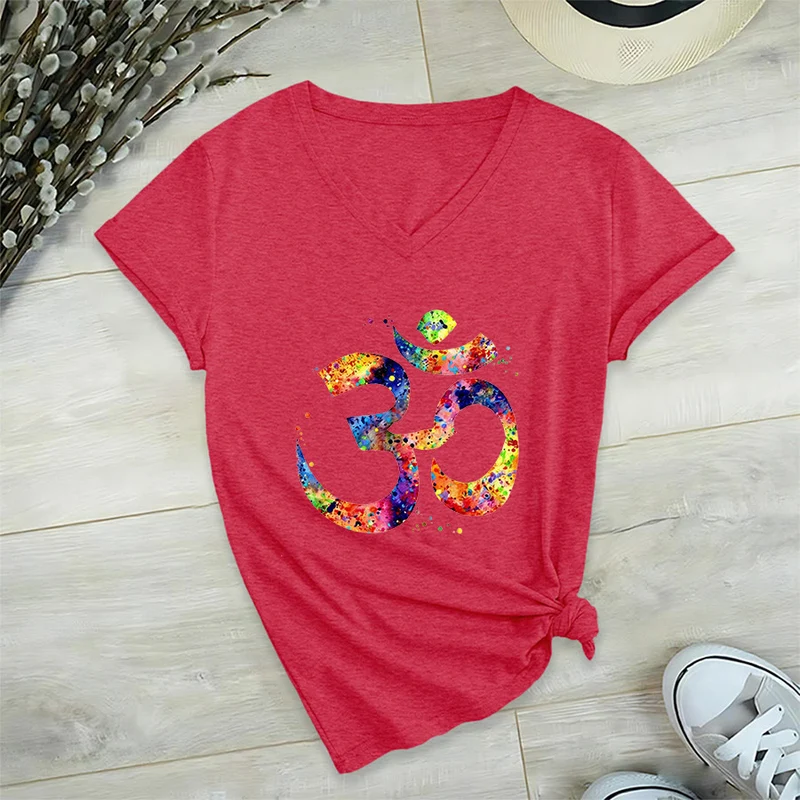 Olivenorma Splatter Art Om Symbol Watercolor Design V-Neck T-Shirt