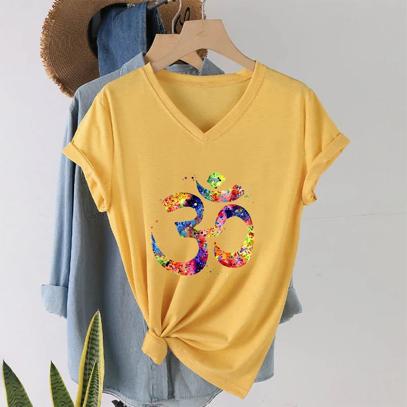 Olivenorma Splatter Art Om Symbol Watercolor Design V-Neck T-Shirt