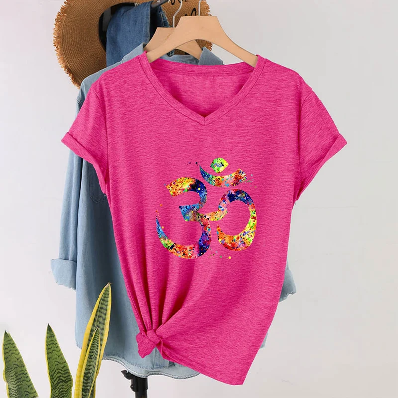 Olivenorma Splatter Art Om Symbol Watercolor Design V-Neck T-Shirt