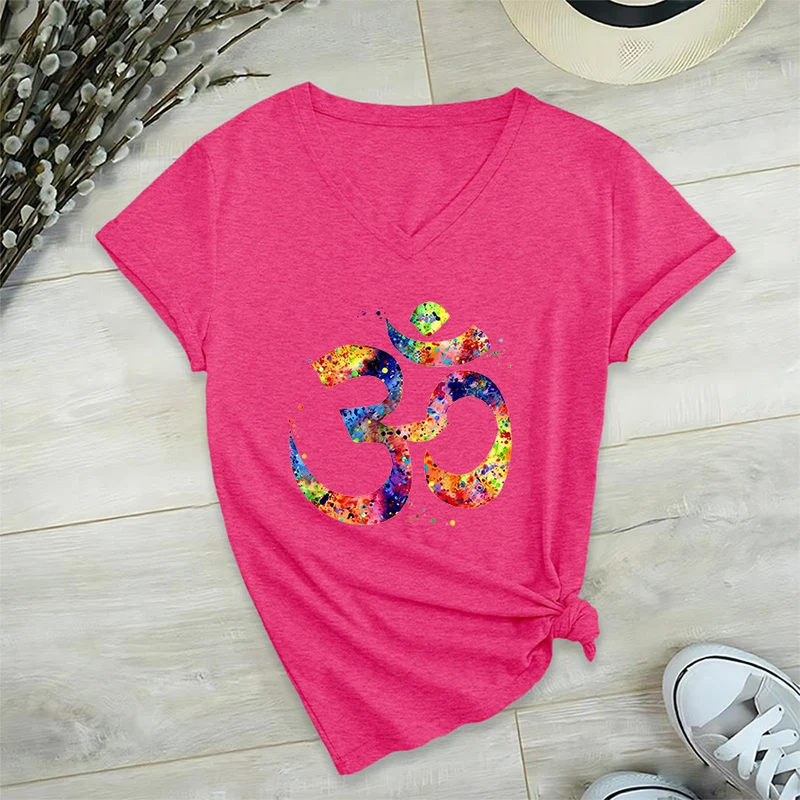 Olivenorma Splatter Art Om Symbol Watercolor Design V-Neck T-Shirt