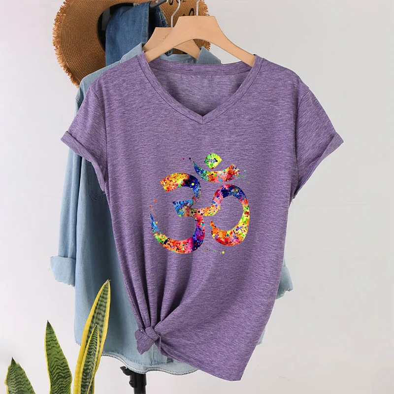 Olivenorma Splatter Art Om Symbol Watercolor Design V-Neck T-Shirt