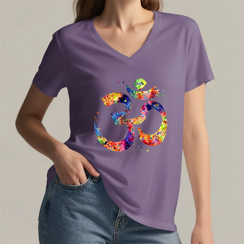 Olivenorma Splatter Art Om Symbol Watercolor Design V-Neck T-Shirt
