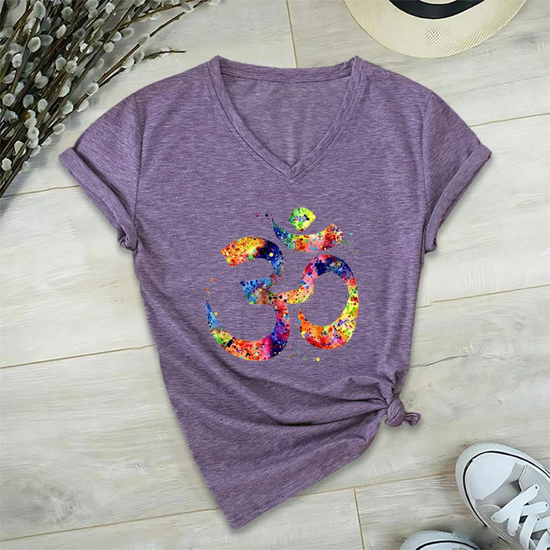 Olivenorma Splatter Art Om Symbol Watercolor Design V-Neck T-Shirt
