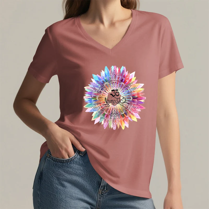 Olivenorma Zen inspiriertes Mandala Om Namaste T-Shirt mit V-Ausschnitt