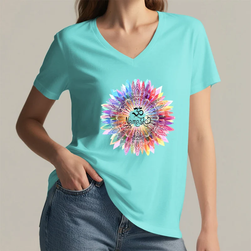 Olivenorma Zen inspiriertes Mandala Om Namaste T-Shirt mit V-Ausschnitt