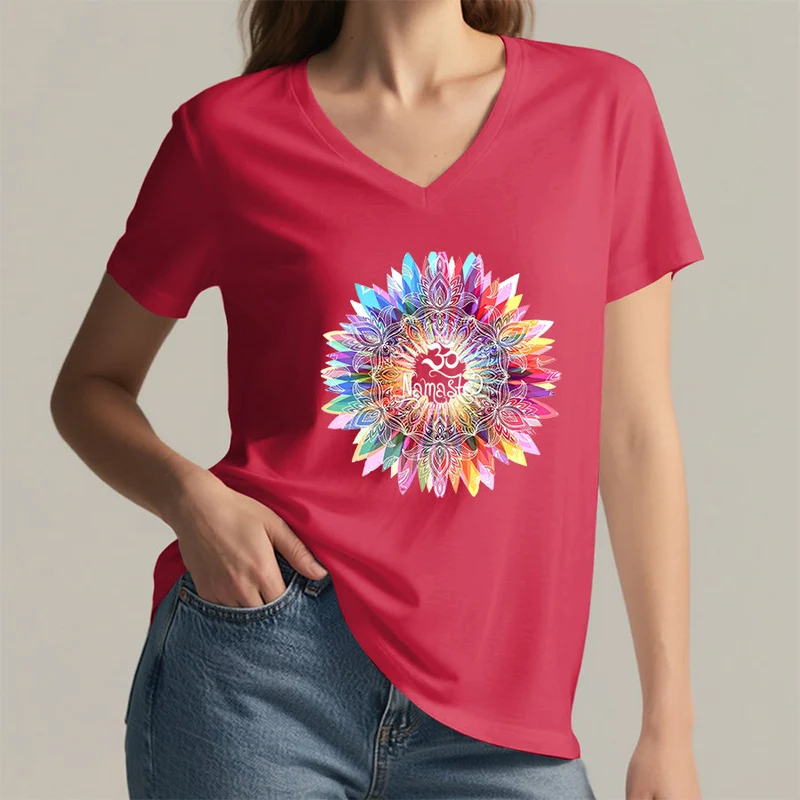 Olivenorma Zen inspiriertes Mandala Om Namaste T-Shirt mit V-Ausschnitt
