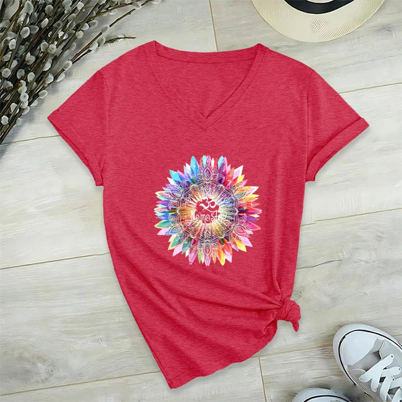 Olivenorma Zen inspiriertes Mandala Om Namaste T-Shirt mit V-Ausschnitt