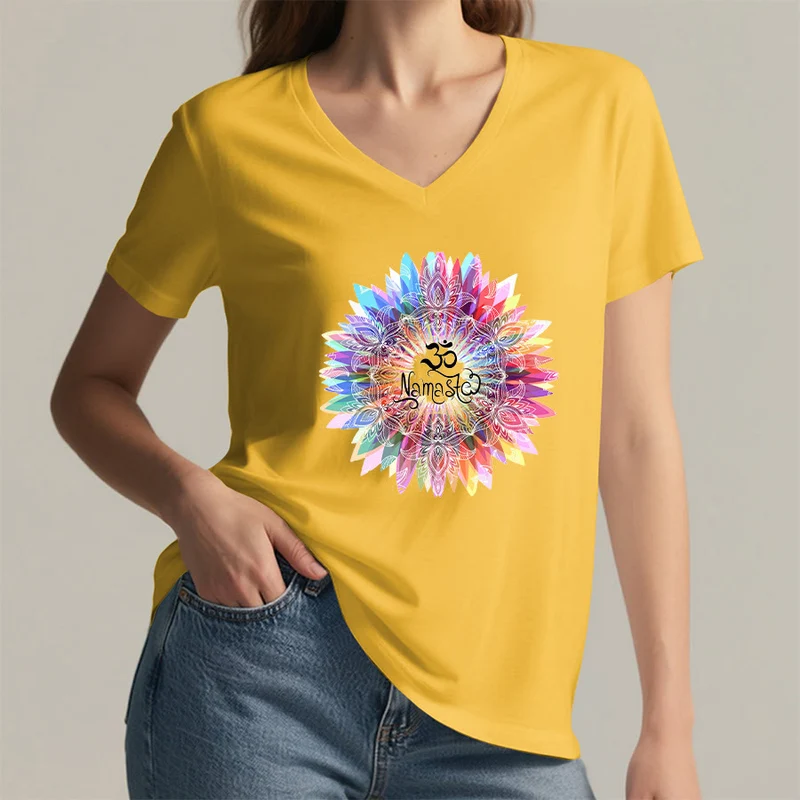 Olivenorma Zen inspiriertes Mandala Om Namaste T-Shirt mit V-Ausschnitt