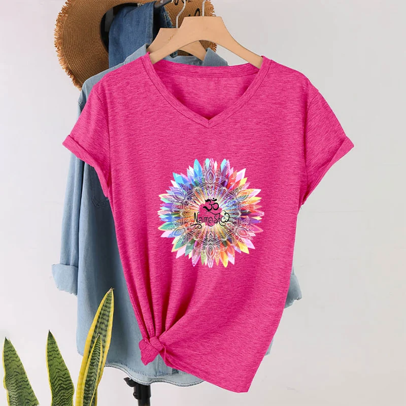 Olivenorma Zen inspiriertes Mandala Om Namaste T-Shirt mit V-Ausschnitt