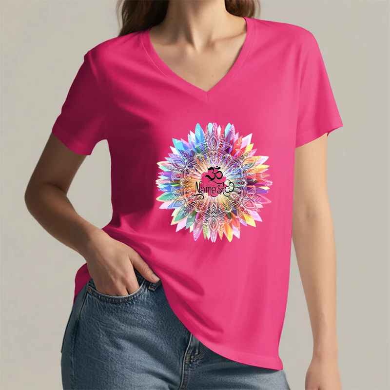 Olivenorma Zen inspiriertes Mandala Om Namaste T-Shirt mit V-Ausschnitt
