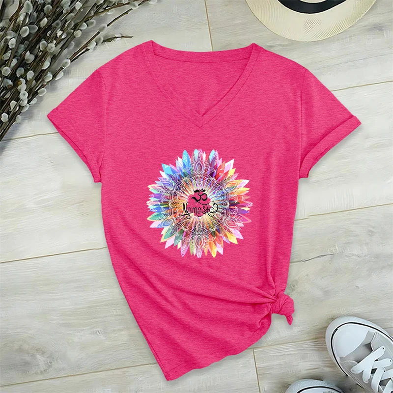 Olivenorma Zen inspiriertes Mandala Om Namaste T-Shirt mit V-Ausschnitt