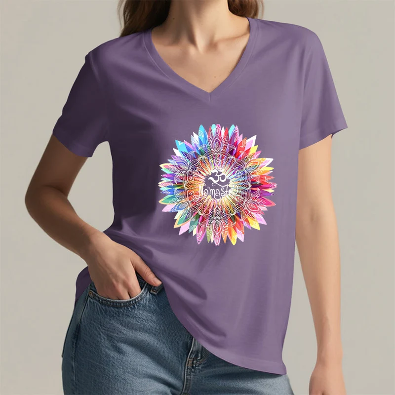 Olivenorma Zen inspiriertes Mandala Om Namaste T-Shirt mit V-Ausschnitt