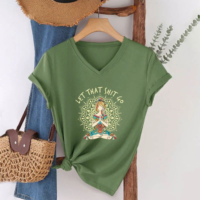 Olivenorma Yoga-Themen-Mandala-V-Ausschnitt-T-Shirt