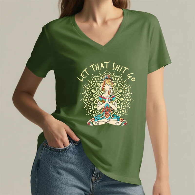 Olivenorma Yoga-Themen-Mandala-V-Ausschnitt-T-Shirt