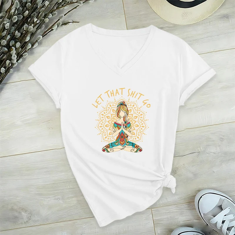 Olivenorma Yoga-Themen-Mandala-V-Ausschnitt-T-Shirt