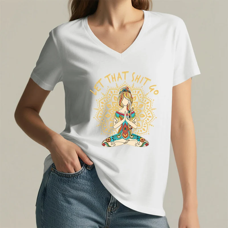 Olivenorma Yoga-Themen-Mandala-V-Ausschnitt-T-Shirt