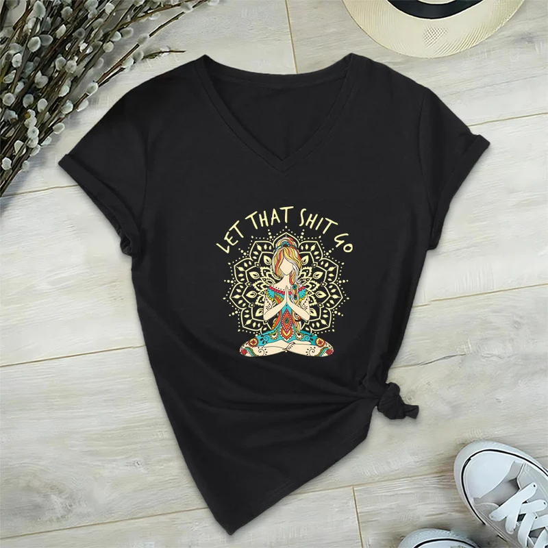 Olivenorma Yoga-Themen-Mandala-V-Ausschnitt-T-Shirt