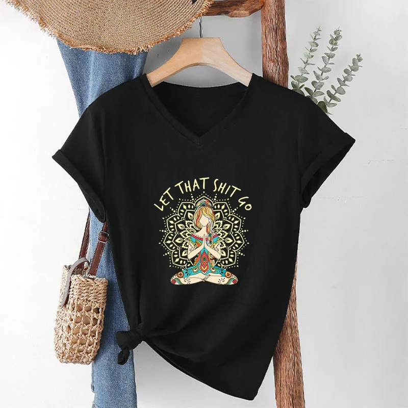 Olivenorma Yoga-Themen-Mandala-V-Ausschnitt-T-Shirt