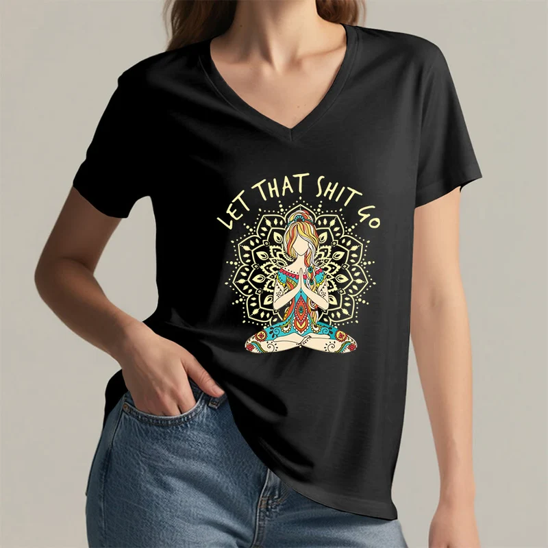 Olivenorma Yoga-Themen-Mandala-V-Ausschnitt-T-Shirt