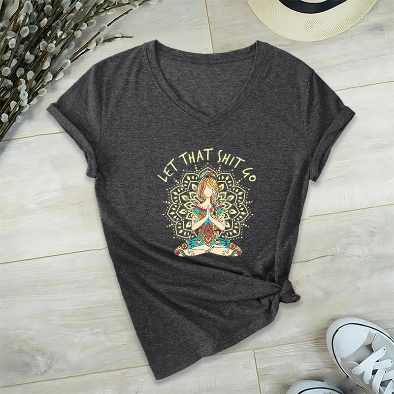Olivenorma Yoga-Themen-Mandala-V-Ausschnitt-T-Shirt