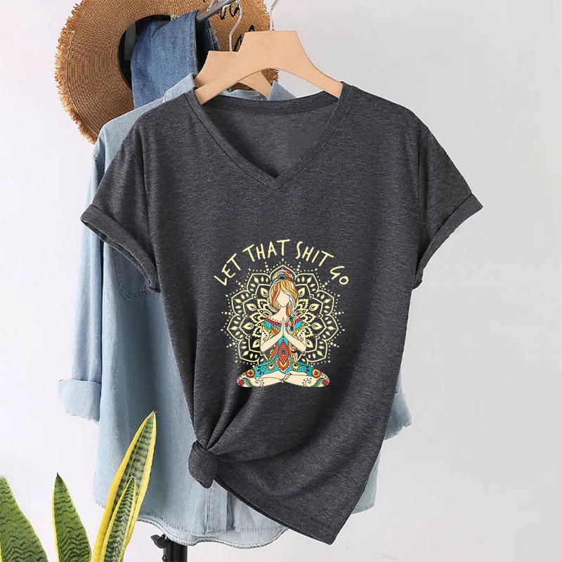 Olivenorma Yoga-Themen-Mandala-V-Ausschnitt-T-Shirt