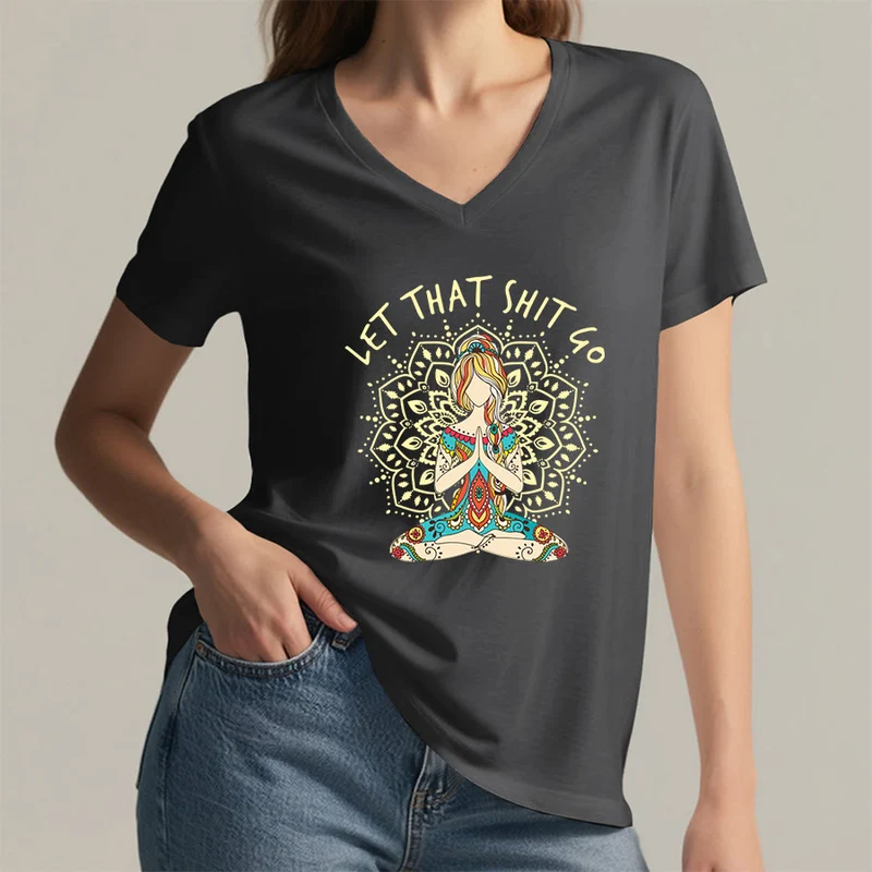Olivenorma Yoga-Themen-Mandala-V-Ausschnitt-T-Shirt