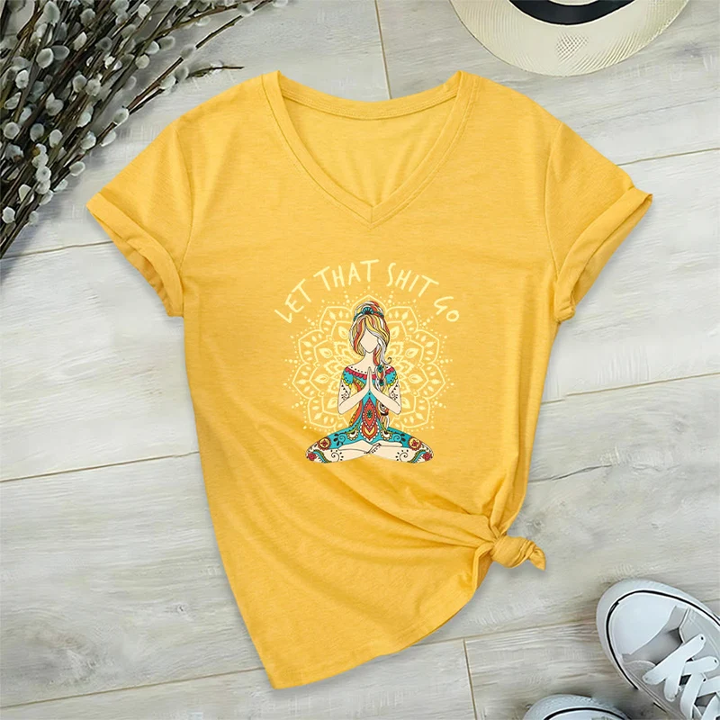 Olivenorma Yoga-Themen-Mandala-V-Ausschnitt-T-Shirt