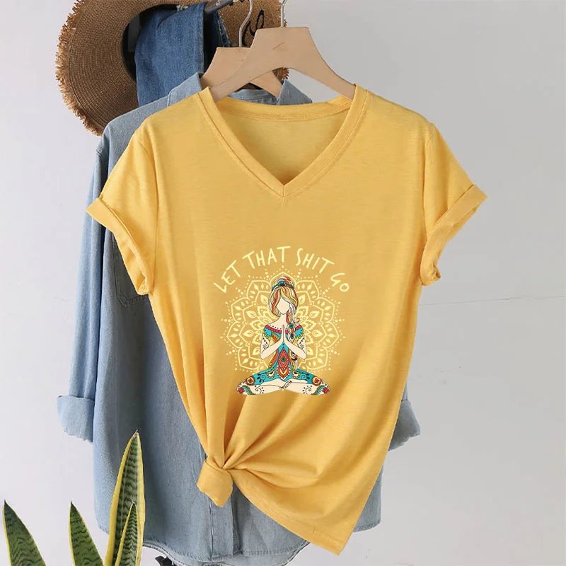 Olivenorma Yoga-Themen-Mandala-V-Ausschnitt-T-Shirt