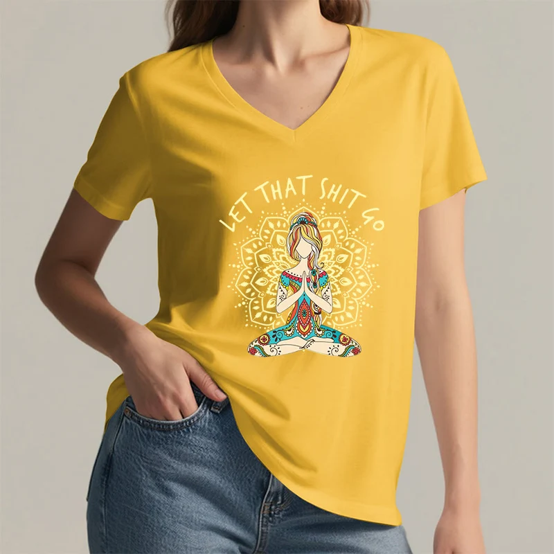 Olivenorma Yoga-Themen-Mandala-V-Ausschnitt-T-Shirt