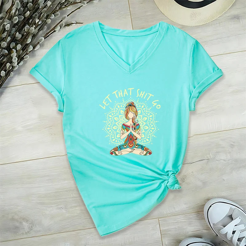 Olivenorma Yoga-Themen-Mandala-V-Ausschnitt-T-Shirt
