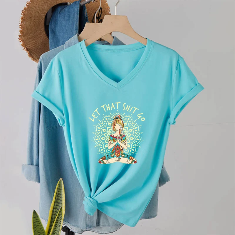 Olivenorma Yoga-Themen-Mandala-V-Ausschnitt-T-Shirt