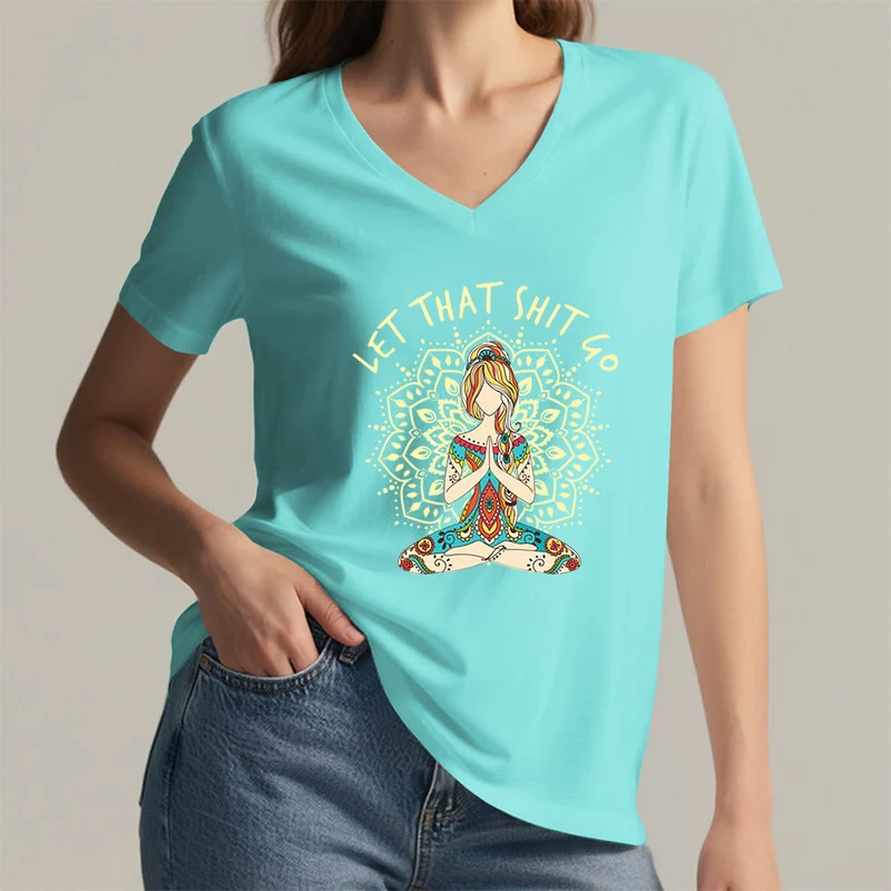 Olivenorma Yoga-Themen-Mandala-V-Ausschnitt-T-Shirt