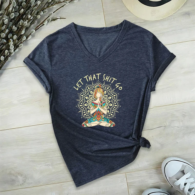 Olivenorma Yoga-Themen-Mandala-V-Ausschnitt-T-Shirt